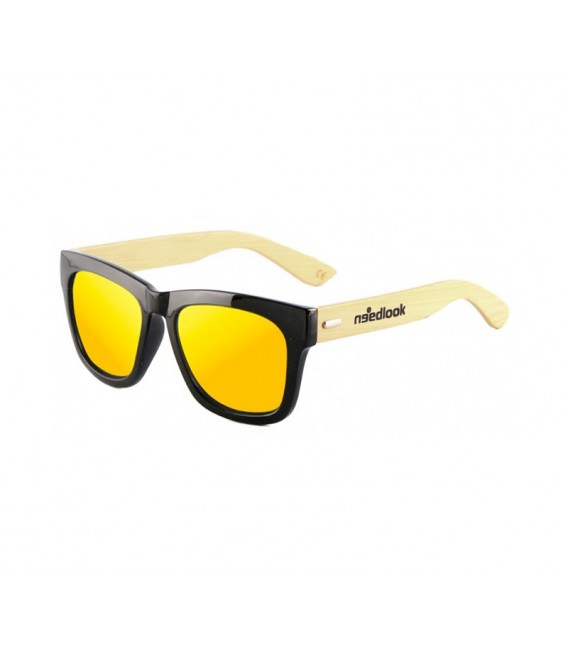 Permanentemente Penetración secuestrar Gafas de sol polarizadas de bamboo con acabado negro y cristal amarillo.